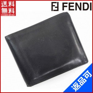 フェンディ 財布 FENDI 二つ折り札入れ ブラック 人気 激安 【中古】 X6413