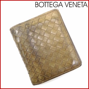 ボッテガ・ヴェネタ 財布 BOTTEGA VENETA 二つ折り札入れ コンパクトサイズ カーキ 人気 激安 【中古】 X7590