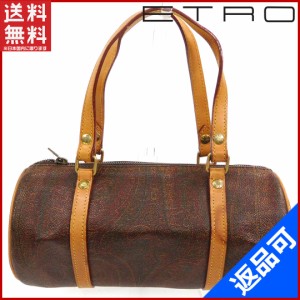 エトロ バッグ ETRO ハンドバッグ 筒型バッグ ブラウン系×ライトブラウン×ゴールド 人気 激安 【中古】 X7705