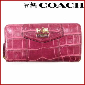 コーチ 財布 COACH 長財布 ラウンドファスナー マゼンタ 激安 即納 【中古】 X8194