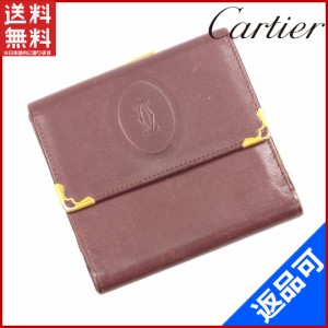 カルティエ 財布 Cartier 二つ折り財布 がま口財布 ボルドー 激安 即納 【中古】 X8652