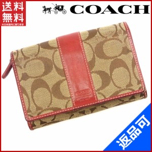 コーチ 財布 COACH 二つ折り財布 L字ファスナー ベージュ×ワインレッド 激安 即納 【中古】 X8686