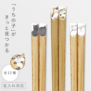 箸 22.5cm 名入れ 猫 ねこ 箸 かわいい 名前入り プレゼント 大人 猫グッズ 日本製 天然木 ニャンモニャイト箸 メール便対応