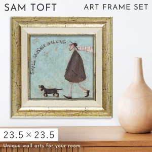 サムトフト 絵画 絵 23.5×23.5cm 【小さなソーセージのおさんぽ】 アートパネル アートフレーム 壁掛け おしゃれ 犬 アートボード ポス