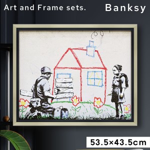 アートパネル BANKSY バンクシー 日本正規ライセンス 絵画 絵 ゲル加工 インテリア モダン シンプル モノトーン 額付き 壁掛け 床置き 立