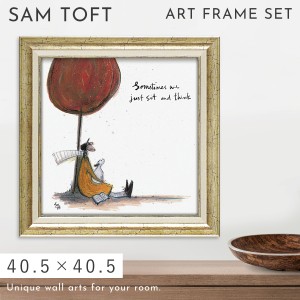 サムトフト 絵画 絵 40.5×40.5cm 【時にはゆっくり考えよう】 アートパネル アートフレーム 壁掛け おしゃれ 犬 アートボード ポスター 