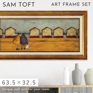 サムトフト 絵画 絵 63.5×32.5cm 【海の家から海が見える】 アートパネル 横長 アートフレーム 壁掛け おしゃれ 犬 絵画 絵 アートボー
