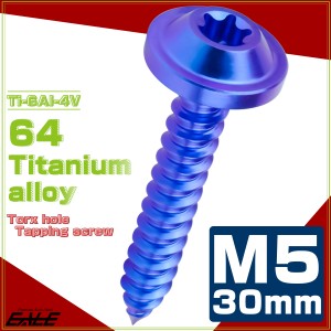 タッピングネジ M5×30mm チタン トルクス穴 フランジ付き ビス ブルー JA1283