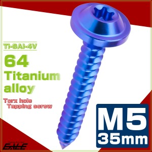 タッピングネジ M5×35mm チタン トルクス穴 フランジ付き ビス ブルー JA1290