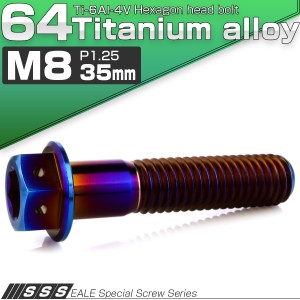 チタンボルト M8×35mm P1.25 六角ボルト 六角穴付き ホールヘッド フランジボルト 焼きチタンカラー JA1788