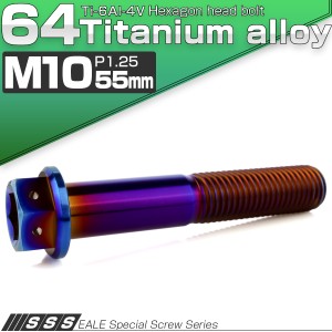 チタンボルト M10×55mm P1.25 六角ボルト 六角穴付き ホールヘッド フランジボルト 焼きチタンカラー JA1824