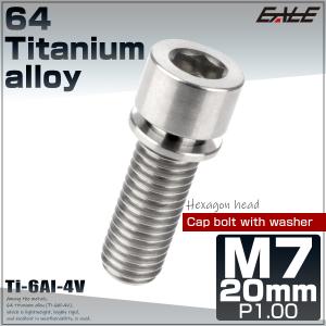 チタンボルト M7×20mm P1.0 ステムボルト キャップボルト 六角穴 ワッシャー付き シルバー チタン原色 JA713