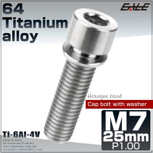 チタンボルト M7×25mm P1.0 ステムボルト キャップボルト 六角穴 ワッシャー付き シルバー チタン原色 JA718