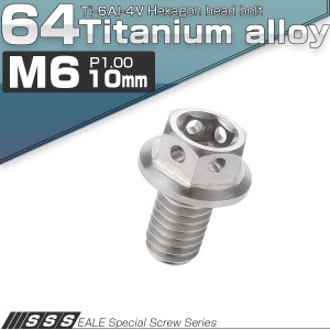 チタンボルト M6×10mm P1.0 六角ボルト 六角穴付き フランジ付き シルバー デザイン JA723