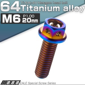 チタンボルト M6×20mm P1.0 六角ボルト 六角穴付き フランジ付き 焼きチタン風 デザイン JA728