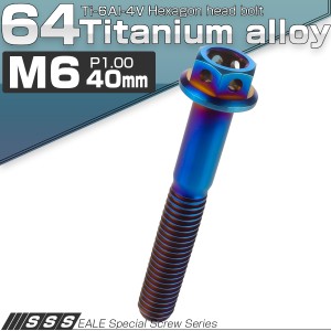 チタンボルト M6×40mm P1.0 六角ボルト 六角穴付き フランジ付き 焼きチタン風 デザイン JA736