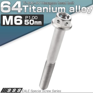 チタンボルト M6×50mm P1.0 六角ボルト 六角穴付き フランジ付き シルバー デザイン JA739