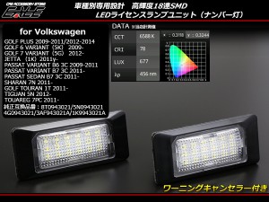 VW LED ライセンスランプ ナンバー灯 ゴルフ トゥーラン シャラン 7N  ゴルフプラス パサート セダン B7 3C   R-216