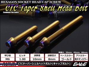 M6×10mm ステンレス テーパー シェル キャップボルト クランクケース等エンジン周りに ゴールド/焼チタンカラー TB0906