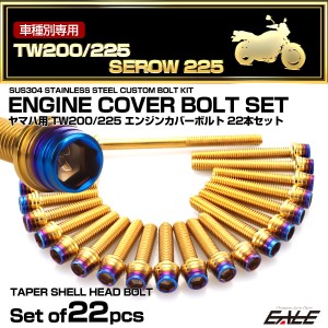 エンジンカバー ボルトセット TW200 TW225 セロー 225 SEROW 22本 テーパーシェルヘッド ゴールド＆ブルー TB7157