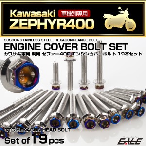 ゼファー400 エンジンカバーボルト 19本セット カワサキ車用 ZEPHYR400 CTC ヘキサゴンヘッド シルバー＆焼きチタンカラー TB8128