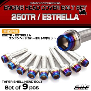 エンジンヘッドカバー ボルトセット 250TR エストレヤ 9本セット テーパーシェルヘッド カワサキ用 シルバー＆ブルー TB8456