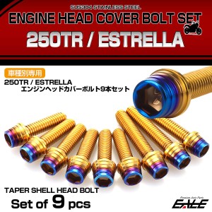 エンジンヘッドカバー ボルトセット 250TR エストレヤ 9本セット テーパーシェルヘッド カワサキ用 ゴールド＆ブルー TB8457