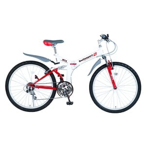 Switzsports 折りたたみ自転車 AIGLE 【エイグル】 フルサスペンション MTB型26インチ折畳自転車 【シマノ18段変速】   ホワイト×レッド