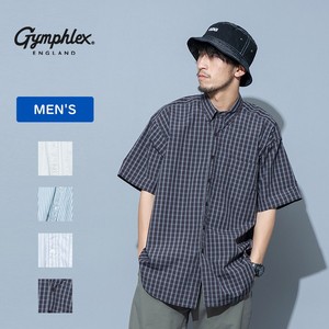 GYMPHLEX トップス(メンズ) B.D.シャツ ショートスリーブ  M  ブラウン×ネイビーチェック