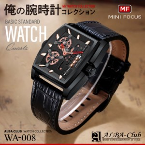 アルバクラブ(ALBA Club) MINI FOCUS 腕時計 メンズ トノー メカニカル 革バンド クォーツ ブラック 　時計用工具6点付　WA-008