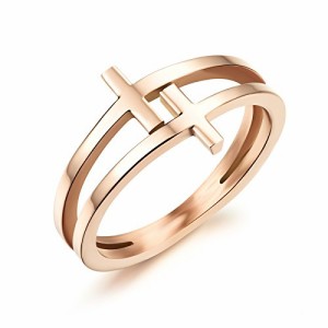 [Rockyu] 指輪 レディース ピンクゴールド 人気 ブランド k18 リング 十字架 指輪