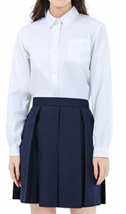 [Sharphon] 女子 スクールシャツ 長袖/半袖 角襟 レディース 無地 綿 シャツ トップス ポケット付