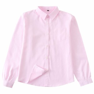 [Sharphon] 女子 スクールシャツ 長袖/半袖 角襟 レディース 無地 綿 シャツ トップス ポケット付