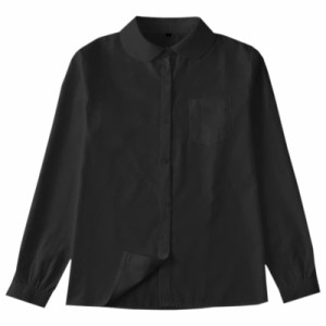 [Sharphon] 女子 スクールシャツ 長袖/半袖 丸襟 レディース 無地 綿 シャツ トップス ポケット付