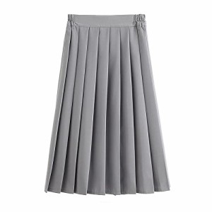 [Sharphon] ウエストゴム 制服 スカート 42/60/75CM丈 黒 紺 灰色 4色 無地 ライン ハイウエスト プリーツスカート