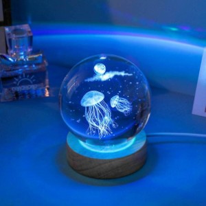 3D彫刻 水晶玉 クリスタル置物 人工クリスタル 海洋生物 3Dパターン タイプ1 ベッドサイドランプ 透明 人工水晶 友達 子供 プレゼント オ