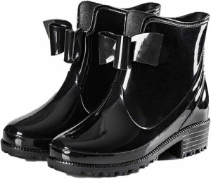 ショートレインブーツ レディース リボン クッションインソール 雨靴 雨具 ショート ゴム 長靴 レインシューズ 大きいサイズ 防水 幅広 