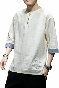 メンズ 半袖 tシャツ 綿麻 M〜5XL 夏 カジュアル カットソー 五分袖 トップス 通気 カジュアル Tシャツ 5分袖 ゆったり 中国風 薄手 夏物