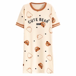 ネグリジェ ロングT ブラパッド付き 便利服 Tシャツ パジャマ ワンピース 綿 半袖 ルームワンピース かわいい レディース 大きいサイズ 