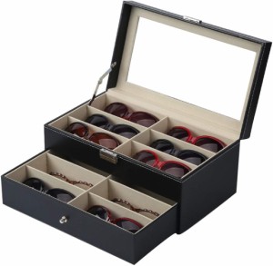  メガネ12本用 メガネ サングラス収納 ボックス コレクション 収納 メガネ収納ケース 二段式 展示ケース コレクションケース ディスプレ