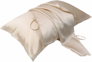 枕カバー シルク 片面 シルク100％ 保湿 美容 シルク枕カバー 洗える 枕カバー 53×74cm 枕カバー 紐 おしゃれ シャンパンゴールド 可愛