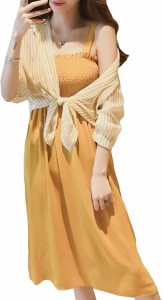 ワンピース レディース シフォン ストライプ シャツ タンクトップ ワンピース 2点セット夏服 おしゃれ ワンピース 女性 発表会 お呼ばれ 