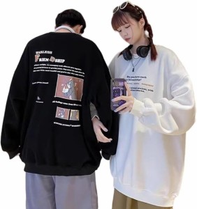 カップル ペアルック パーカー バックプリント トレーナー かわいい キャラクター トップス お揃い 長袖 tシャツ プルオーバー 大きいサ