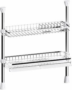 シンク上突っ張り水切りラック 2段ラック 58-95cm ステンレスパイプ シンク上設置 高さ突っ張りラック キッチンラック 水切り棚 キッチン