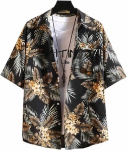 M-5XL アロハシャツ 柄シャツ ハワイ風 メンズ 半袖 大きいサイズ 開襟 ラペル UV対策 通気速乾 軽量 カジュアル 薄手 ゆったり 旅行 リ