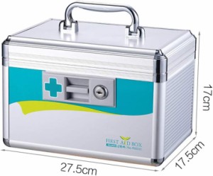 救急箱 薬箱 アルミ 2層 鍵付き 大容量 緊急 防災 救急ボックス 医療箱 収納箱 携帯 ハンドル付き 薬入れ 小物入れ 多機能 家庭用 応急処