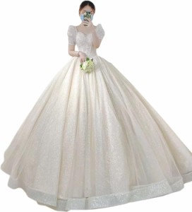 ウエディングドレス プリンセスドレス ロングドレス ホワイト 大きい 結婚式 Aラインドレス ハイウエスト 二次会 パーティードレス 美し