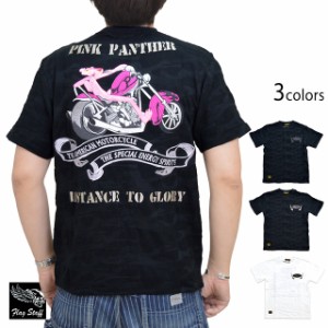 ピンクパンサーコラボ迷彩ジャガード半袖Tシャツ Flagstaff 412082 刺繍 カモフラージュ バイカー