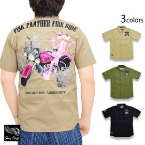 ピンクパンサー×フラッグスタッフ半袖ワークシャツ Flagstaff 422075 フラグスタッフ 刺繍 バイカー