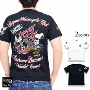 スヌーピー×フラッグスタッフ半袖Tシャツ Flagstaff 422077 フラッグスタッフ 刺繍 バイカー ウッドストック